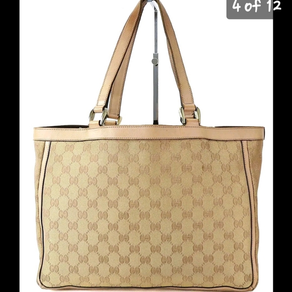 Sale today Authentic Gucci beige / tan tote bag $1100 serial number vintage Used - Picture 3 of 12